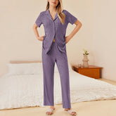 Button Down Long Sleeve Top and Pants Lounge Set OutfitFlow